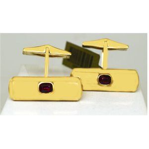 Genuine 1.22 Cts Garnet Cufflinks 14k Yellow Gold